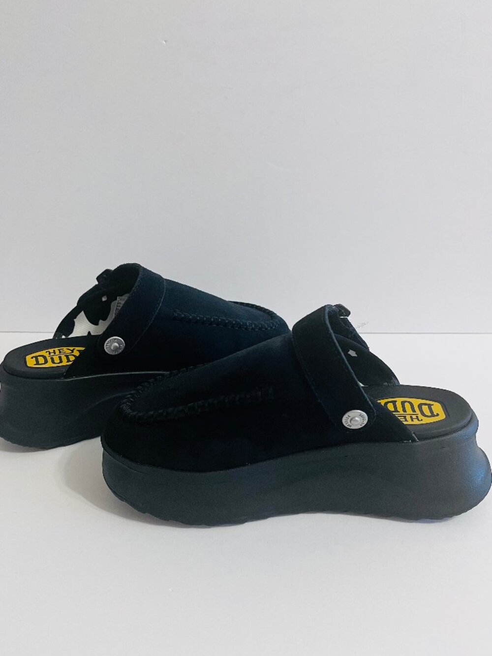 NEW! HEY DUDE Del Ray Clog Slip On Platform Comfort Mule Vegan Suede Black 6 - Picture 7 of 12